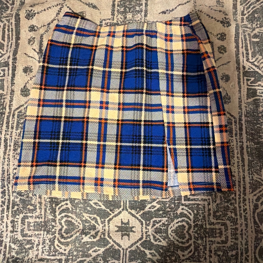 SHEIN Blue and Yellow Plaid Pencil Skirt